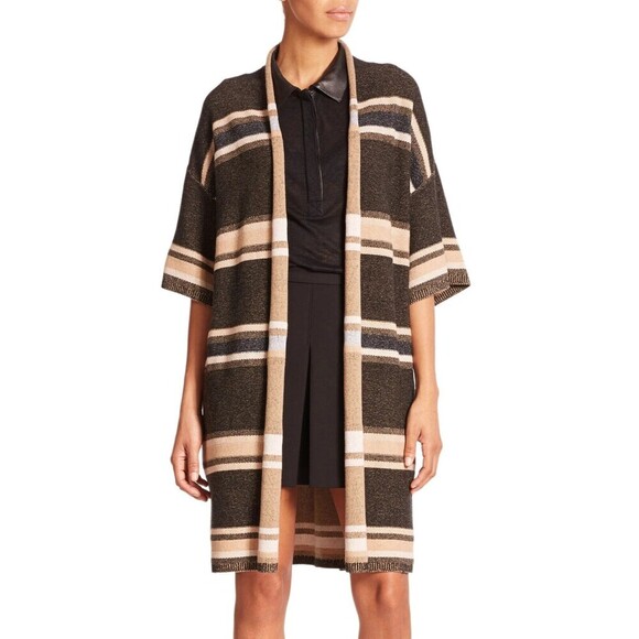Vince Wool Cashmere Open Long Cardigan Size XS / S $445 Textured Stripe - Picture 2 of 9